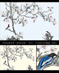 新中式工笔花鸟背景壁画壁纸真丝