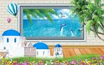 3D墙砖海景椰子树