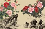 国画牡丹背景墙