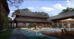 中国风书院内庭景观建筑效果图