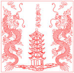 天龙镇塔线条雕刻矢量图
