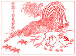 母鸡带小鸡矢量线条图