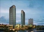 高层公建夜景半鸟瞰商业街图