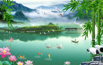 烟雨江南中式风景画