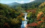 流水瀑布自然生态山体景观古建图