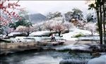 雪景湖景亭子梅花效果图