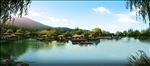 度假村湖边美景景观效果图