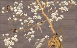 新中式玉兰花鸟手绘木纹禅意