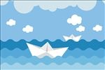 蓝色海浪帆船背景矢量图