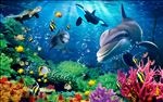 3D立体海底世界海豚电视背景墙