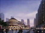 欧式商业购物广场夜景人行天桥图