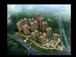 高层住宅区鸟瞰建筑效果图