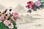 国画牡丹背景墙