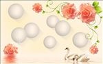 红色玫瑰花藤天鹅电视背景墙