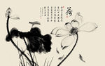 中式水墨荷花背景墙