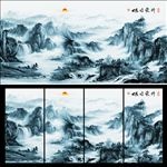 旭日东升 水墨画 无框画