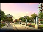 住宅小区花坛黄昏景观效果图