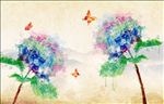 手绘水彩玫瑰背景墙