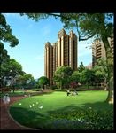 住宅区内庭草坪景观效果图