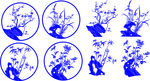 圆形梅兰竹菊四君子矢量图