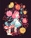 可爱萌女孩花草森林仙境童话插图