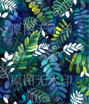 花园枝叶草地绿叶植物手绘插图