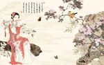 古代仕女吹箫背景墙