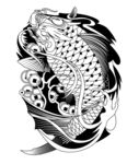黑白鲤鱼雕刻矢量图