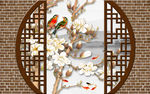 中式玉兰花 山水画背景墙
