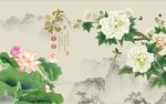 家和富贵牡丹荷花图