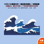 蓝色海浪花纹背景矢量图