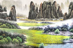 山水国画电视背景墙