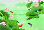 荷花九鱼图背景墙