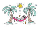 精致矢量可爱夏日猫咪度假插画