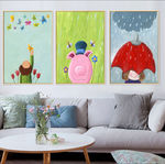 现代贝占风格卡通动物油画装饰画