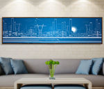 现代艺术蓝色线条建筑横幅装饰画