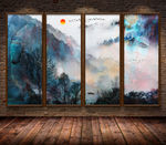 新中式水墨山水树林远山电视背景