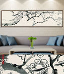 新中式手绘水墨梅花床头横幅无