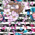 鲜花鸟巢矢量印花图案