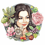 民国复古美女花朵水果猫插图年画