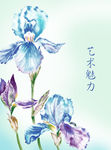蓝色背景水彩花朵