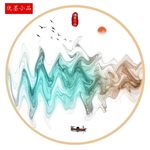 版权图片新中式创意水墨山水飞鸟
