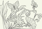 精致矢量自然植物蝴蝶插画图片