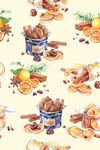 水彩插画面包食物四方连续印花图