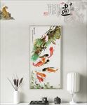 新中式客厅玄关挂画荷花九鱼图