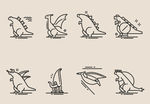 精致矢量细线哥斯拉怪兽图标