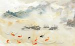 大理石山水九鱼图 背景墙石纹