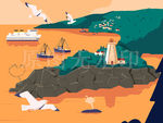 海岛海滩海鸥旅游船山水度假插图