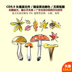 彩色树叶花草果子蘑菇矢量图