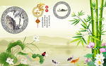 中式家和竹子荷花山水电视背景墙